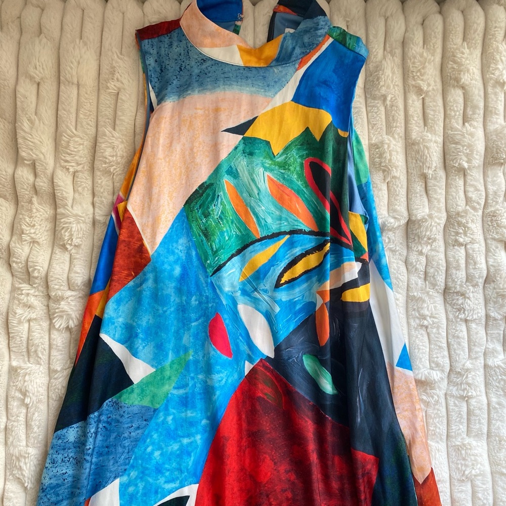 Nicole Miller Blue and Red Cowl Neck Sleeveless Maxi Dress